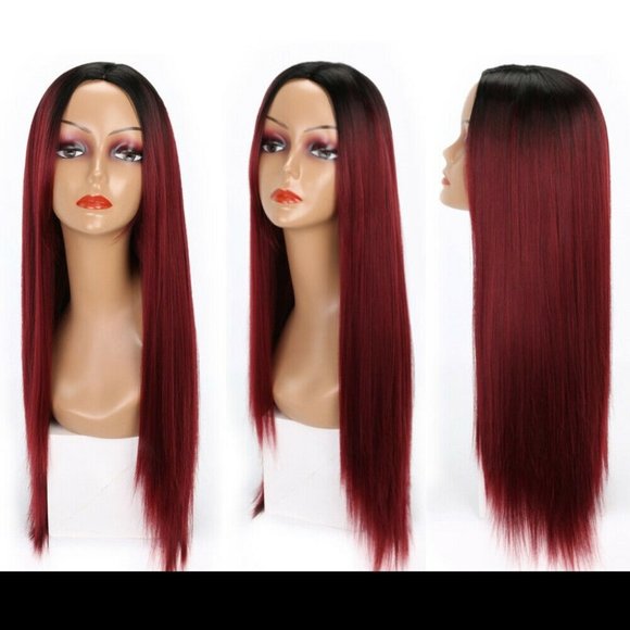 New Burgundy Long Silky Straight Lace Front Wig